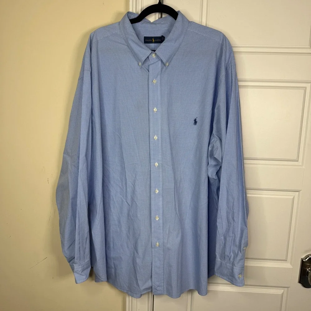 Polo Ralph Lauren Button Down Shirt Mens 4XB Blue Gingham Check Long Sleeve Big
